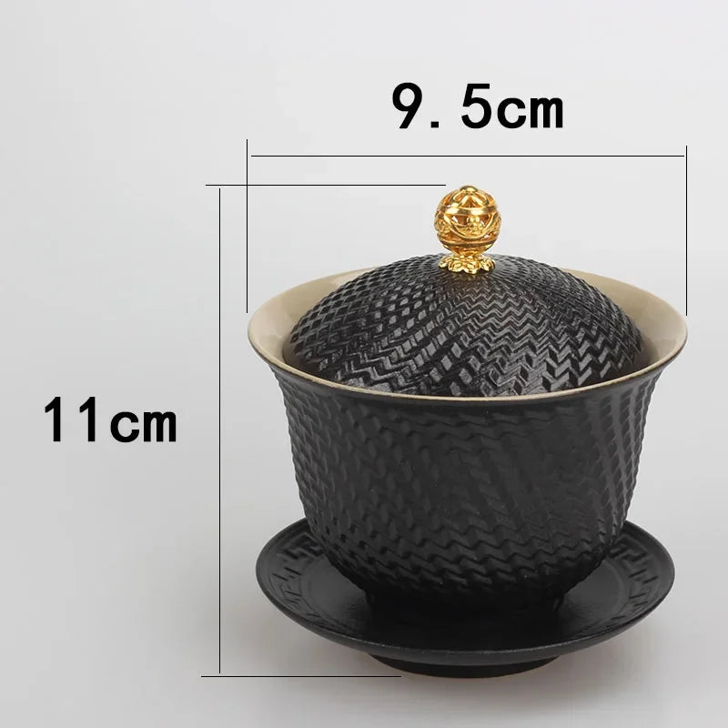 Dehua Black pottery Ceramic Gaiwan Tea cup Handmade Tea tureen Chinese Retro Tea set Accessories Master Cup Home Drinkware 210ML