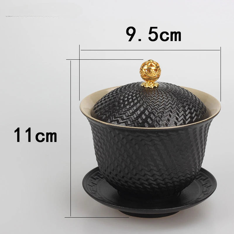 Dehua Black pottery Ceramic Gaiwan Tea cup Handmade Tea tureen Chinese Retro Tea set Accessories Master Cup Home Drinkware 210ML
