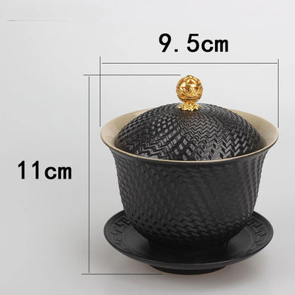 Dehua Black pottery Ceramic Gaiwan Tea cup Handmade Tea tureen Chinese Retro Tea set Accessories Master Cup Home Drinkware 210ML