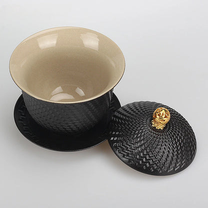 Dehua Black pottery Ceramic Gaiwan Tea cup Handmade Tea tureen Chinese Retro Tea set Accessories Master Cup Home Drinkware 210ML
