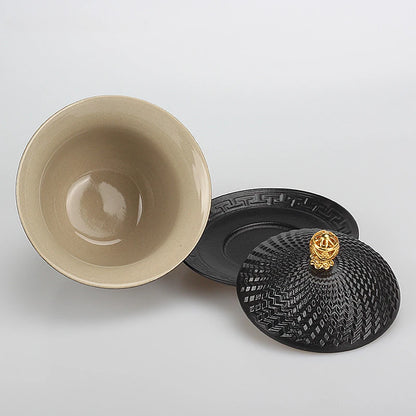Dehua Black pottery Ceramic Gaiwan Tea cup Handmade Tea tureen Chinese Retro Tea set Accessories Master Cup Home Drinkware 210ML
