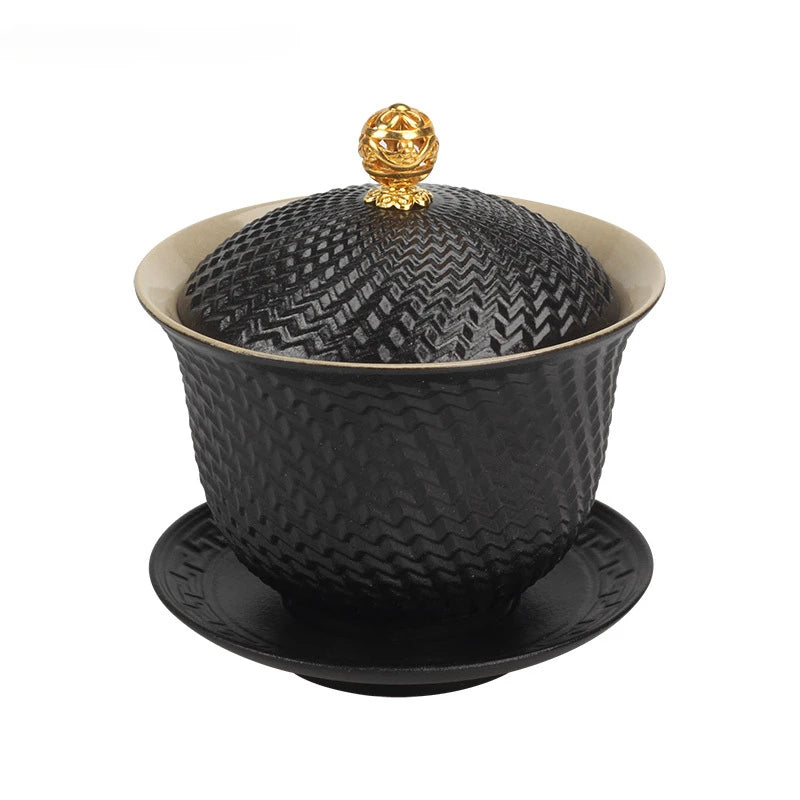 Dehua Black pottery Ceramic Gaiwan Tea cup Handmade Tea tureen Chinese Retro Tea set Accessories Master Cup Home Drinkware 210ML