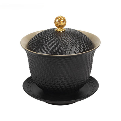 Dehua Black pottery Ceramic Gaiwan Tea cup Handmade Tea tureen Chinese Retro Tea set Accessories Master Cup Home Drinkware 210ML