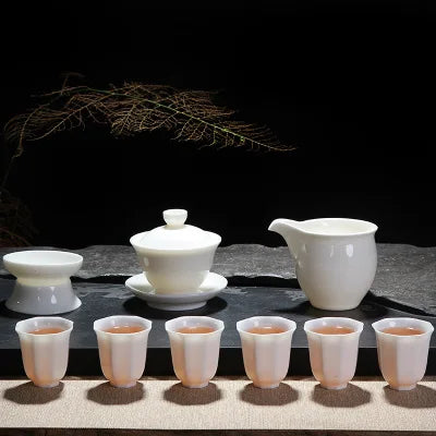 Dehua Ceramic Cover Bowl Tea Sets Home High White Porcelain Teacup Teapot Kungfu Black Tea Oolong Pu-erh Teaware Gift Box