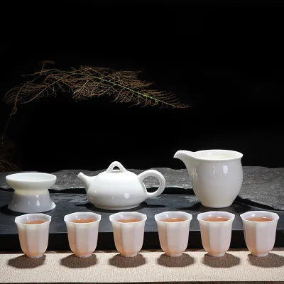 Dehua Ceramic Cover Bowl Tea Sets Home High White Porcelain Teacup Teapot Kungfu Black Tea Oolong Pu-erh Teaware Gift Box