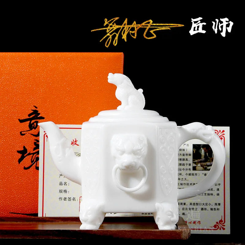 Dehua Ceramic Teapot White Porcelain Beast Pot Kung Fu Tea Set Household White Jade Large Teapot with Filter Single Pot