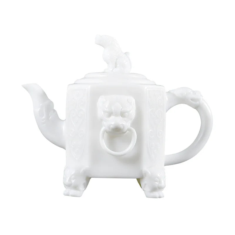 Dehua Ceramic Teapot White Porcelain Beast Pot Kung Fu Tea Set Household White Jade Large Teapot with Filter Single Pot