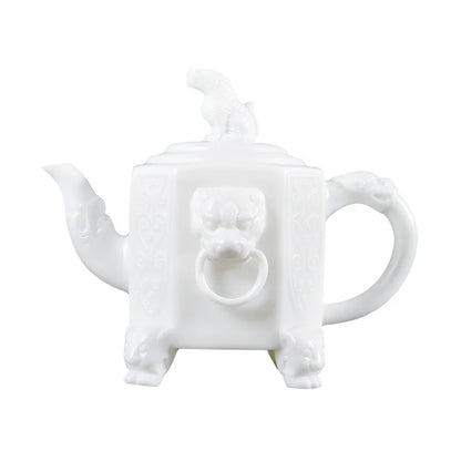 Dehua Ceramic Teapot White Porcelain Beast Pot Kung Fu Tea Set Household White Jade Large Teapot with Filter Single Pot