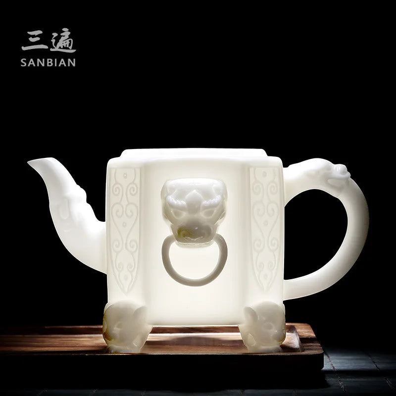 Dehua Ceramic Teapot White Porcelain Beast Pot Kung Fu Tea Set Household White Jade Large Teapot with Filter Single Pot