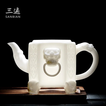 Dehua Ceramic Teapot White Porcelain Beast Pot Kung Fu Tea Set Household White Jade Large Teapot with Filter Single Pot