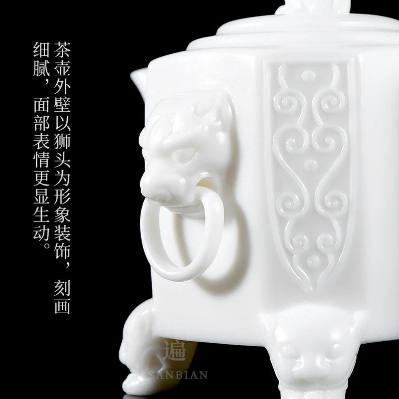 Dehua Ceramic Teapot White Porcelain Beast Pot Kung Fu Tea Set Household White Jade Large Teapot with Filter Single Pot