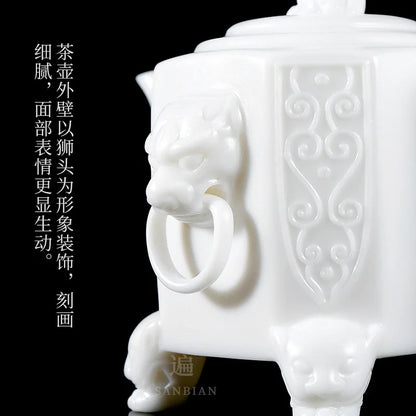 Dehua Ceramic Teapot White Porcelain Beast Pot Kung Fu Tea Set Household White Jade Large Teapot with Filter Single Pot