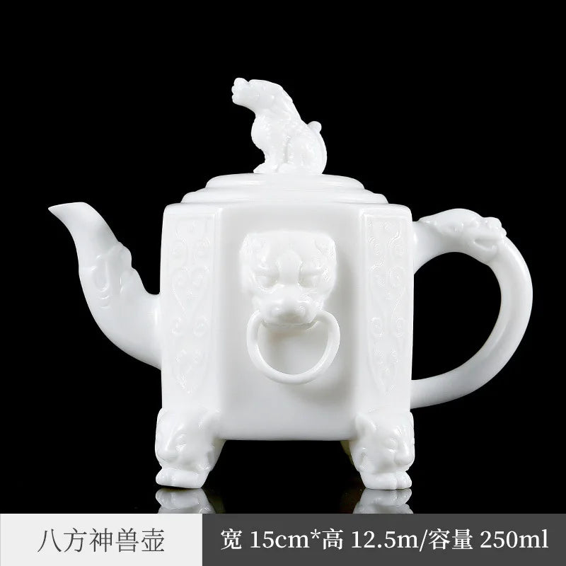 Dehua Ceramic Teapot White Porcelain Beast Pot Kung Fu Tea Set Household White Jade Large Teapot with Filter Single Pot