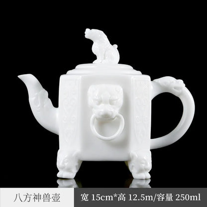 Dehua Ceramic Teapot White Porcelain Beast Pot Kung Fu Tea Set Household White Jade Large Teapot with Filter Single Pot