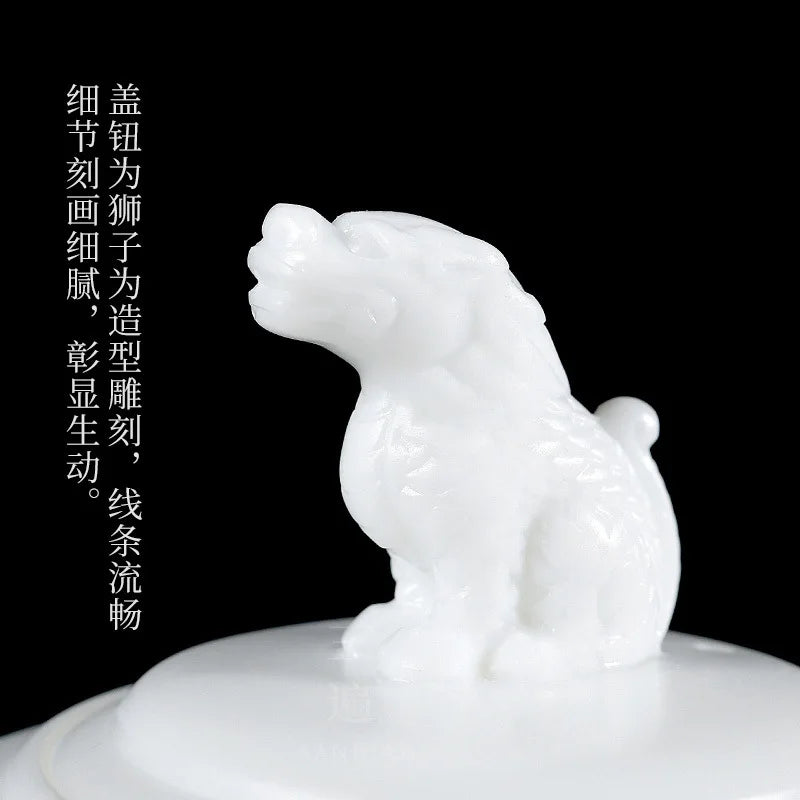 Dehua Ceramic Teapot White Porcelain Beast Pot Kung Fu Tea Set Household White Jade Large Teapot with Filter Single Pot