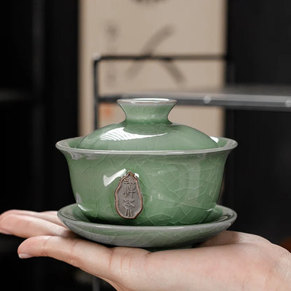 Dehua Gaiwan Large Ceramic Tea Set, Blue and White Sancai Cover Bowl, Single Teacup, Jingdezhen Teapot, Home, Jingdezhen