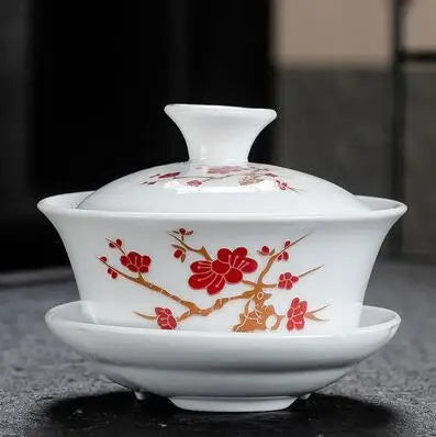 Dehua Gaiwan Large Ceramic Tea Set, Blue and White Sancai Cover Bowl, Single Teacup, Jingdezhen Teapot, Home, Jingdezhen