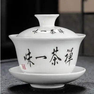 Dehua Gaiwan Large Ceramic Tea Set, Blue and White Sancai Cover Bowl, Single Teacup, Jingdezhen Teapot, Home, Jingdezhen
