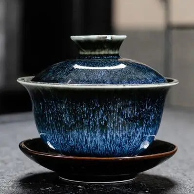 Dehua Gaiwan Large Ceramic Tea Set, Blue and White Sancai Cover Bowl, Single Teacup, Jingdezhen Teapot, Home, Jingdezhen