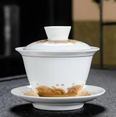 Dehua Gaiwan Large Ceramic Tea Set, Blue and White Sancai Cover Bowl, Single Teacup, Jingdezhen Teapot, Home, Jingdezhen