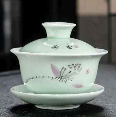 Dehua Gaiwan Large Ceramic Tea Set, Blue and White Sancai Cover Bowl, Single Teacup, Jingdezhen Teapot, Home, Jingdezhen