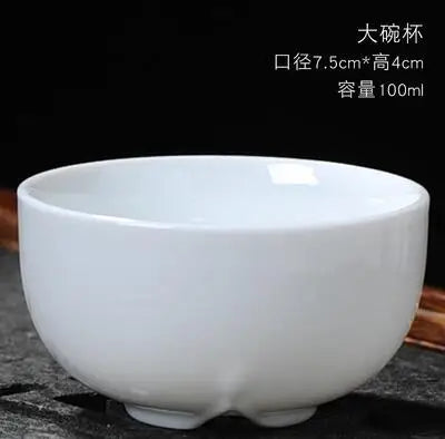 Dehua-High White Porcelain Kungfu Tea Cup, Single Cup, Bamboo Hat Cup, Handmade White Ceramic, Drinkware Accessories, 3Pcs Pack