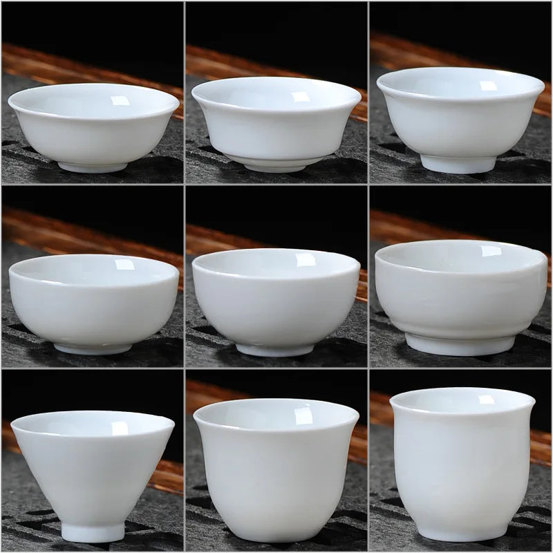 Dehua-High White Porcelain Kungfu Tea Cup, Single Cup, Bamboo Hat Cup, Handmade White Ceramic, Drinkware Accessories, 3Pcs Pack