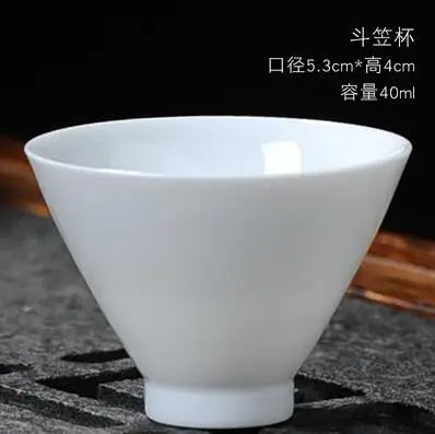 Dehua-High White Porcelain Kungfu Tea Cup, Single Cup, Bamboo Hat Cup, Handmade White Ceramic, Drinkware Accessories, 3Pcs Pack