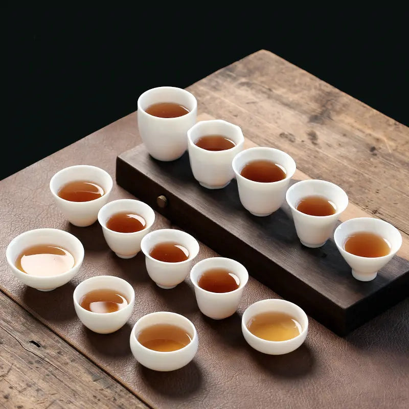 Dehua Lanolin Jade White Porcelain Tea Cup, Pu'er Black Tea, Rock Tea, Not Hot, Drinking Single Cup, Kungfu Tea Set, 3Pcs Pack