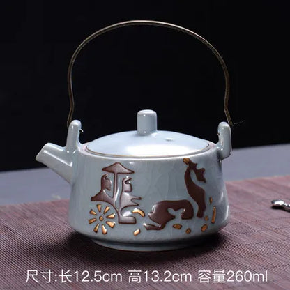 Dehua Pottery Teapot Ru Kiln Opening Tea Set Single Pot Retro Kung Fu Jin Jun Mei Black Teaware Free Shipping