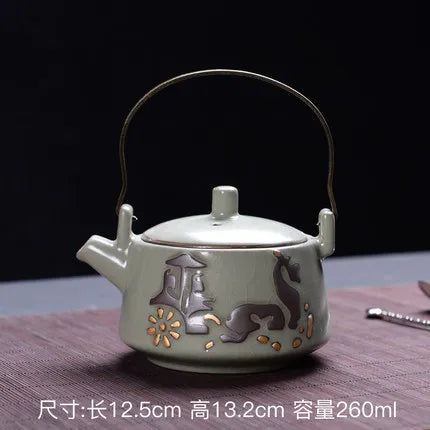 Dehua Pottery Teapot Ru Kiln Opening Tea Set Single Pot Retro Kung Fu Jin Jun Mei Black Teaware Free Shipping