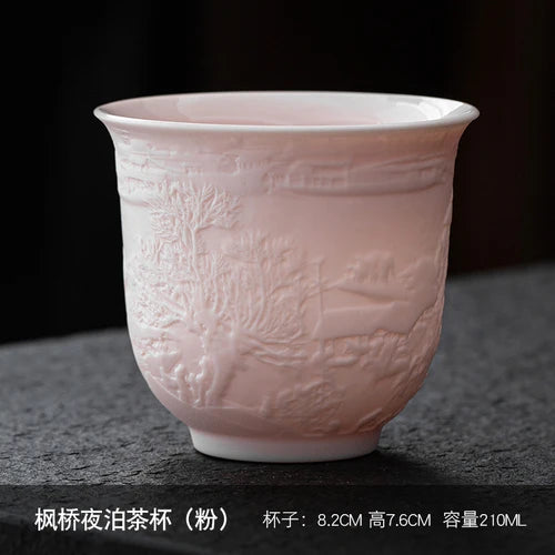 Dehua Sheep Fat Jade White Porcelain Kungfu Tea Cup, Master Cup, Heart Sutra Single Cup, Ceramic Purple Sand Tea Bowl, Large