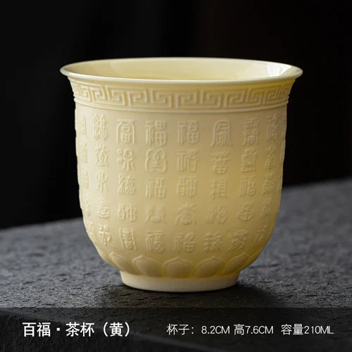 Dehua Sheep Fat Jade White Porcelain Kungfu Tea Cup, Master Cup, Heart Sutra Single Cup, Ceramic Purple Sand Tea Bowl, Large