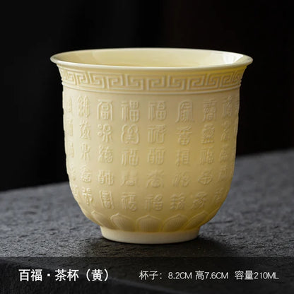 Dehua Sheep Fat Jade White Porcelain Kungfu Tea Cup, Master Cup, Heart Sutra Single Cup, Ceramic Purple Sand Tea Bowl, Large