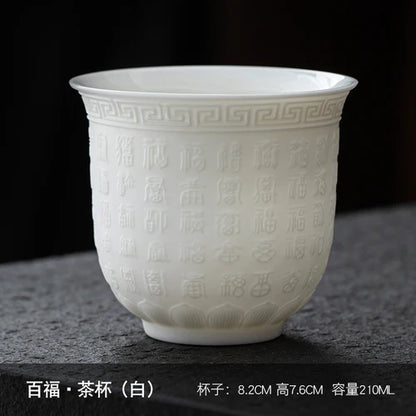 Dehua Sheep Fat Jade White Porcelain Kungfu Tea Cup, Master Cup, Heart Sutra Single Cup, Ceramic Purple Sand Tea Bowl, Large