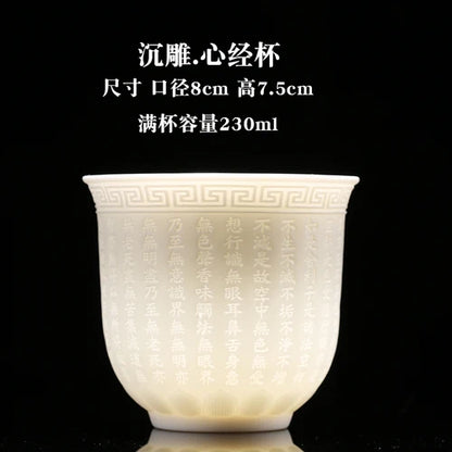 Dehua Sheep Fat Jade White Porcelain Kungfu Tea Cup, Master Cup, Heart Sutra Single Cup, Ceramic Purple Sand Tea Bowl, Large