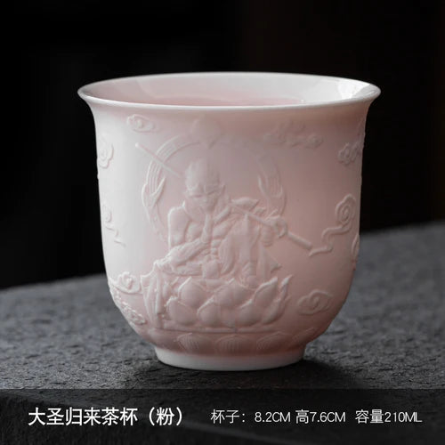 Dehua Sheep Fat Jade White Porcelain Kungfu Tea Cup, Master Cup, Heart Sutra Single Cup, Ceramic Purple Sand Tea Bowl, Large