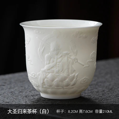 Dehua Sheep Fat Jade White Porcelain Kungfu Tea Cup, Master Cup, Heart Sutra Single Cup, Ceramic Purple Sand Tea Bowl, Large