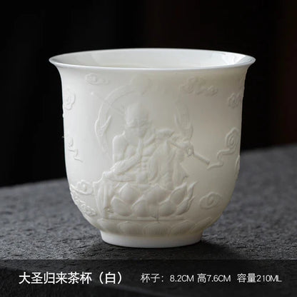Dehua Sheep Fat Jade White Porcelain Kungfu Tea Cup, Master Cup, Heart Sutra Single Cup, Ceramic Purple Sand Tea Bowl, Large