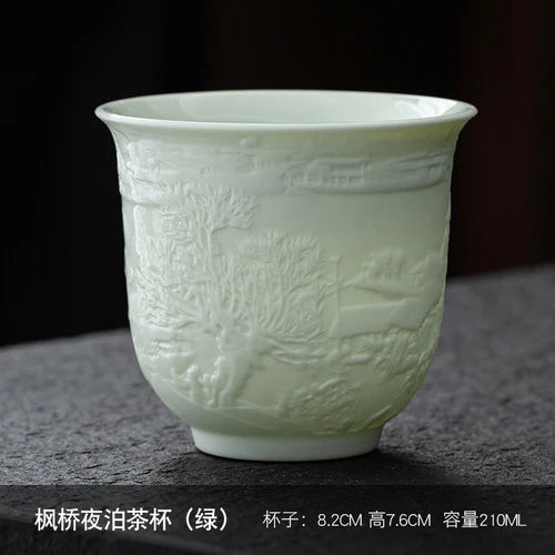 Dehua Sheep Fat Jade White Porcelain Kungfu Tea Cup, Master Cup, Heart Sutra Single Cup, Ceramic Purple Sand Tea Bowl, Large