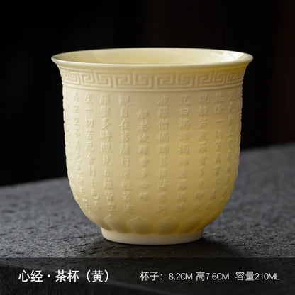 Dehua Sheep Fat Jade White Porcelain Kungfu Tea Cup, Master Cup, Heart Sutra Single Cup, Ceramic Purple Sand Tea Bowl, Large