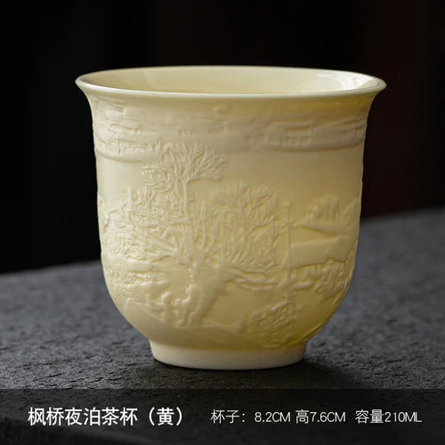Dehua Sheep Fat Jade White Porcelain Kungfu Tea Cup, Master Cup, Heart Sutra Single Cup, Ceramic Purple Sand Tea Bowl, Large