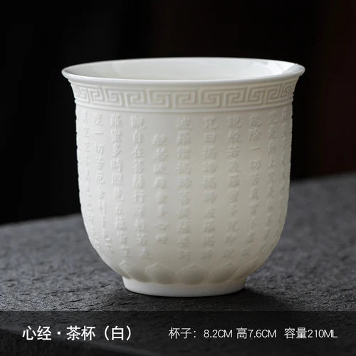Dehua Sheep Fat Jade White Porcelain Kungfu Tea Cup, Master Cup, Heart Sutra Single Cup, Ceramic Purple Sand Tea Bowl, Large