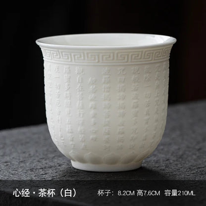 Dehua Sheep Fat Jade White Porcelain Kungfu Tea Cup, Master Cup, Heart Sutra Single Cup, Ceramic Purple Sand Tea Bowl, Large