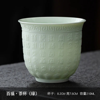 Dehua Sheep Fat Jade White Porcelain Kungfu Tea Cup, Master Cup, Heart Sutra Single Cup, Ceramic Purple Sand Tea Bowl, Large