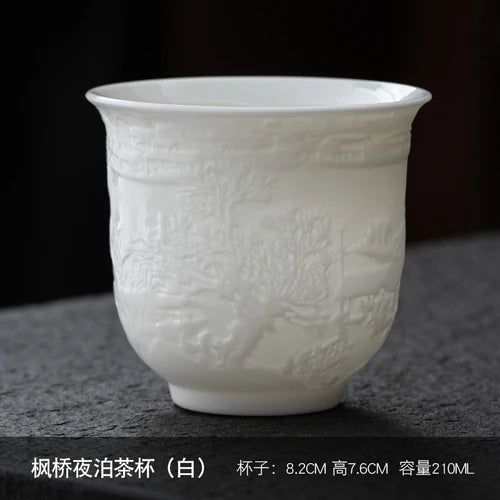 Dehua Sheep Fat Jade White Porcelain Kungfu Tea Cup, Master Cup, Heart Sutra Single Cup, Ceramic Purple Sand Tea Bowl, Large