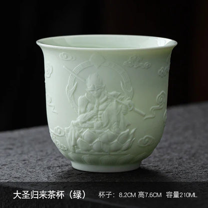 Dehua Sheep Fat Jade White Porcelain Kungfu Tea Cup, Master Cup, Heart Sutra Single Cup, Ceramic Purple Sand Tea Bowl, Large