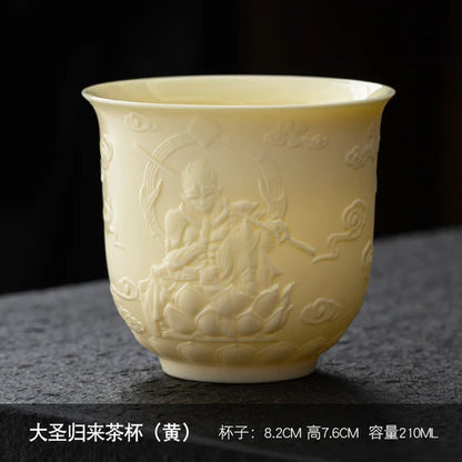 Dehua Sheep Fat Jade White Porcelain Kungfu Tea Cup, Master Cup, Heart Sutra Single Cup, Ceramic Purple Sand Tea Bowl, Large