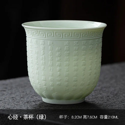 Dehua Sheep Fat Jade White Porcelain Kungfu Tea Cup, Master Cup, Heart Sutra Single Cup, Ceramic Purple Sand Tea Bowl, Large