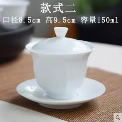 Dehua White Porcelain Cover Bowl, Kungfu Single Tea Cup, Handmade Ceramic Tea Set, Large and Small Sancai, Household
